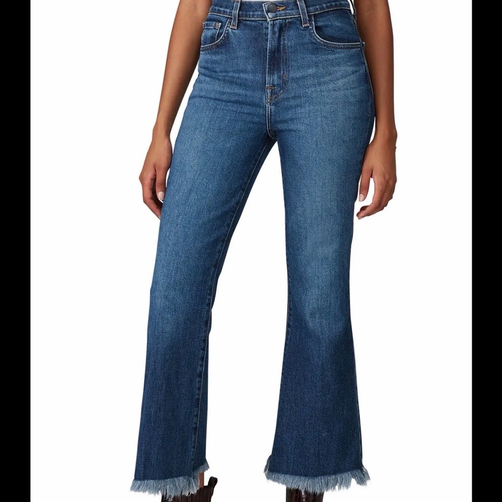 J Brand Julia High Rise Flare Raw Hem Cropped Jeans Sz 27